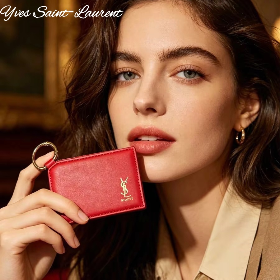 Luxury Bags Mini - YSL Roter Leder-Quadrat-Mini-Taschen-Make-up-Spiegel mit Metall-Schlüsselring, Tragbares